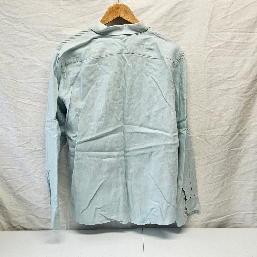 Lauren Ralph Lauren Linen Button Down Shirt Womens XL Light Blue Roll Tab Sleeve - Picture 9 of 12
